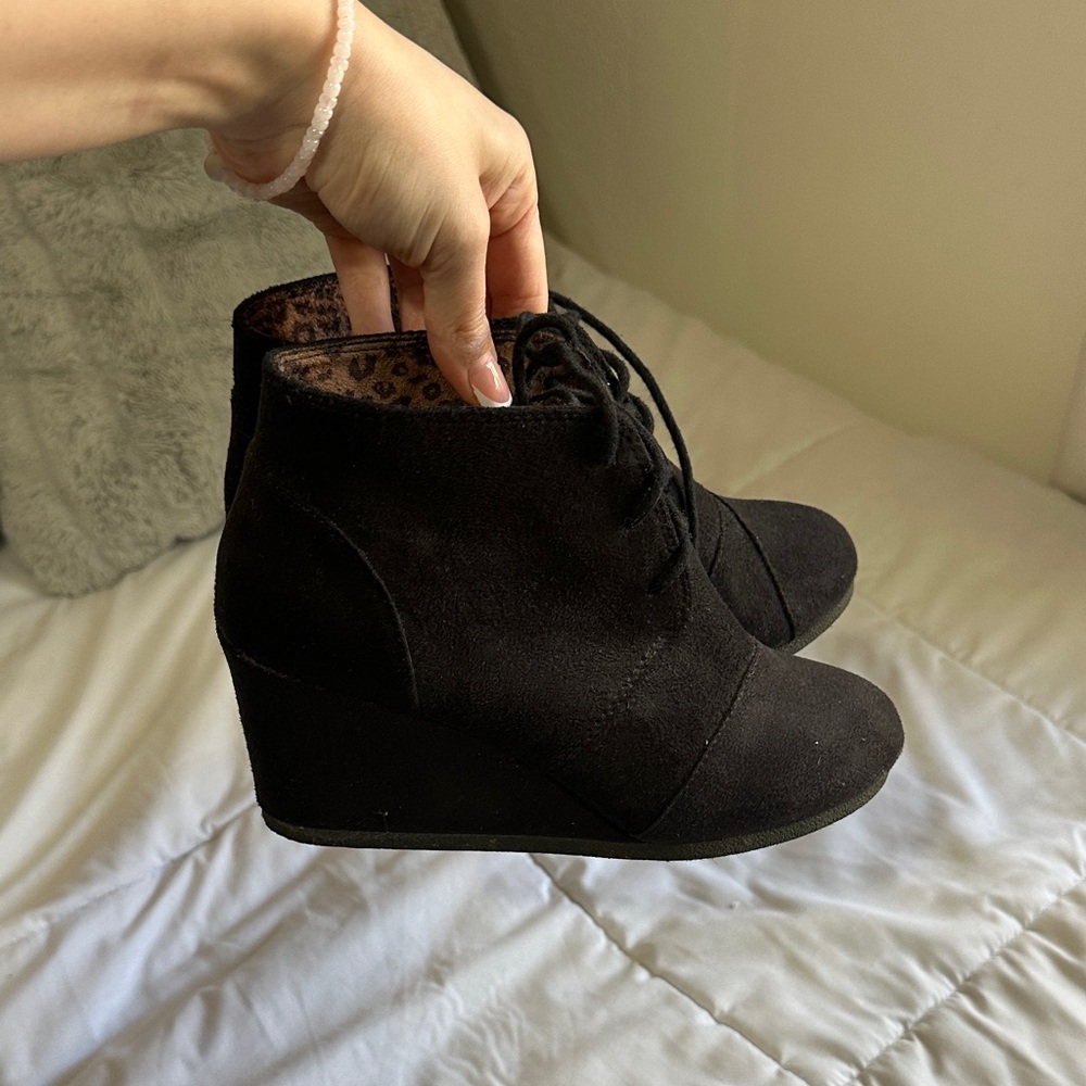 Cityclassified Black Suede Wedge Ankle Boots